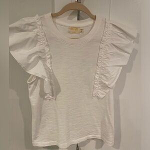Nation LTD - white t-shirt with ruffle cap sleeves